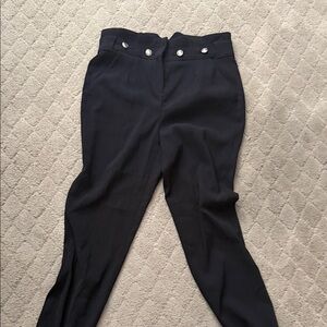 High-Waist Black Dress Pants with Button Detail